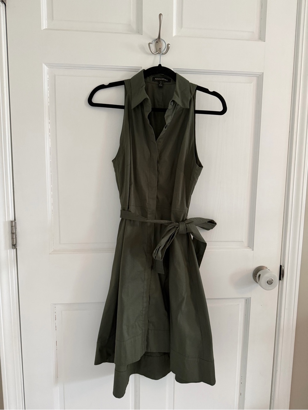 Banana Republic Olive Green Sleeveless Shirt Dress with Waist Tie